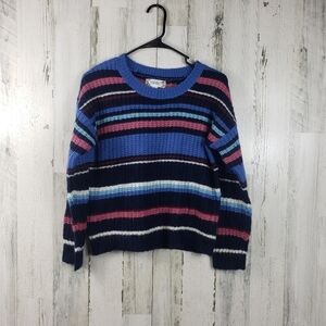 Pink rose striped knit sweater women's size medium